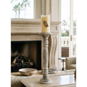 Rustic White Distressed 24" Tall Candle Holder - Home Accents